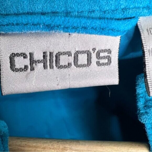 Chico’s Teal Leather Suede Jacket Size 1 Medium 100% Leather Classic Monochrome - Picture 13 of 16